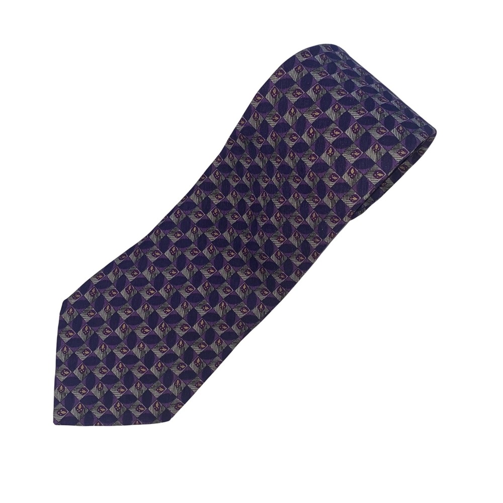 Geoffrey Beene Men's 100% Silk Necktie‎ Purple Gray Patterned Elegant Classic